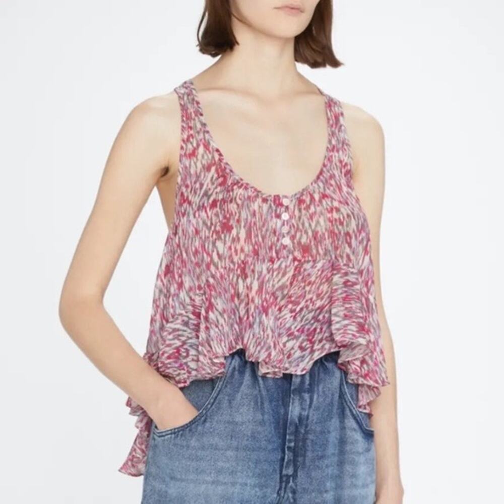 ISABEL MARANT ETOILE Georgette Flounce Slimea Tank Top Size 34 in Raspberry Pink